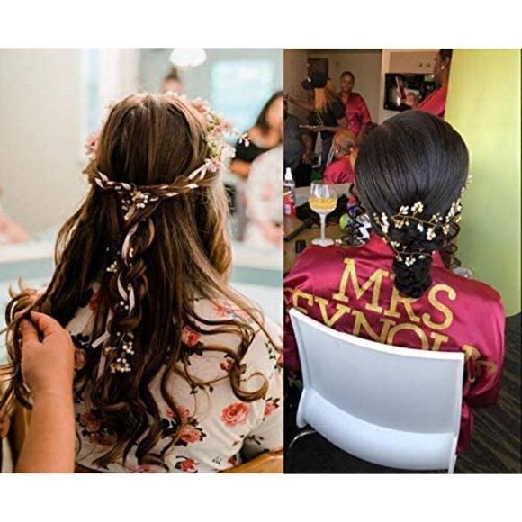 Bridal Hair Bands Crystals Wedding Headpieces, 20 Inches Pearl and Crystal Vine - Picture 3 of 9